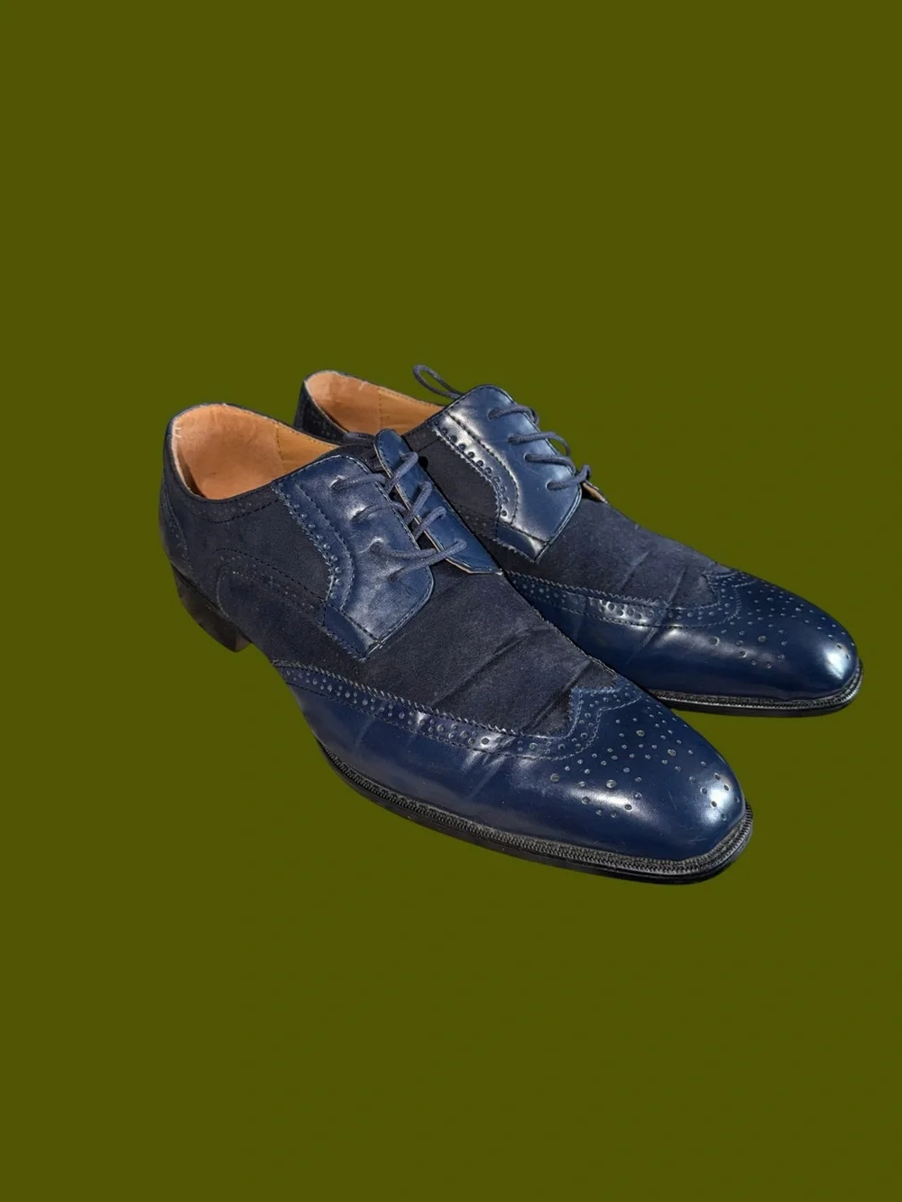 Bolano Men's Size 13 Blue Wingtip Oxford Dress Shoes Vintage Y2K Suede Leather